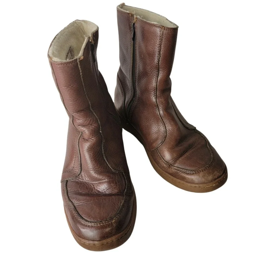 Vintage BATES Floaters Boots 9.5 M Brown Leather‎ Boots Wool Lining